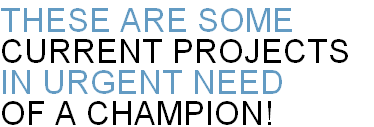 These are some current Projects in Urgent need 
of a champion!